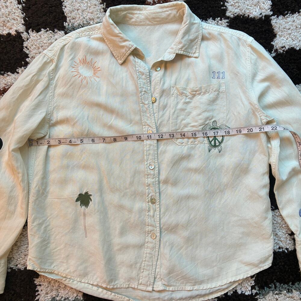 Spiritual Gangster Beaudry Linen Button Down Shirt Cream Embroidered Boho Size S - Picture 4 of 8